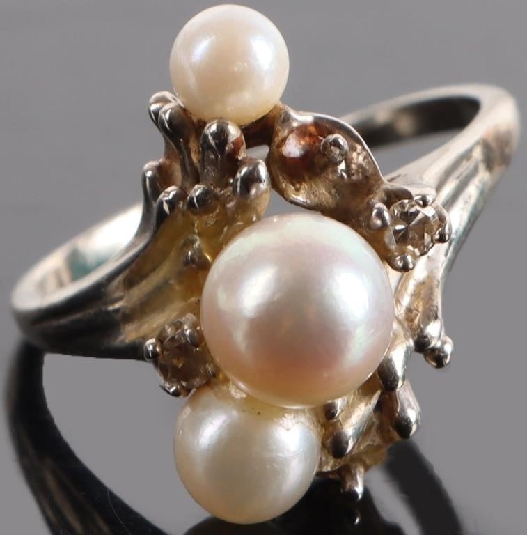 14.1CTW 14K WHITE GOLD RING W/ DIAMONDS AND PEARLS (1 of 3)
