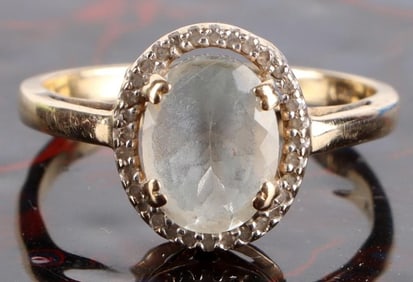 1.5CT AQUAMARINE & DIAMOND 14K LADIES RING