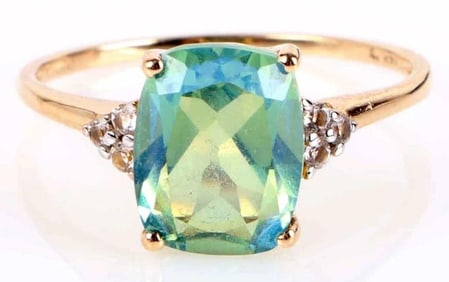 14K YELLOW GOLD BICOLOR CHRYSOBERYL DIAMOND RING