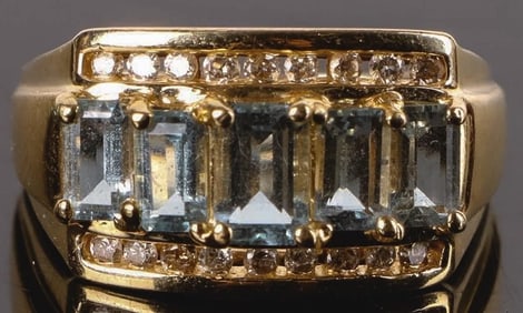 14K YELLOW GOLD AQUA DIAMOND MEN'S RING
