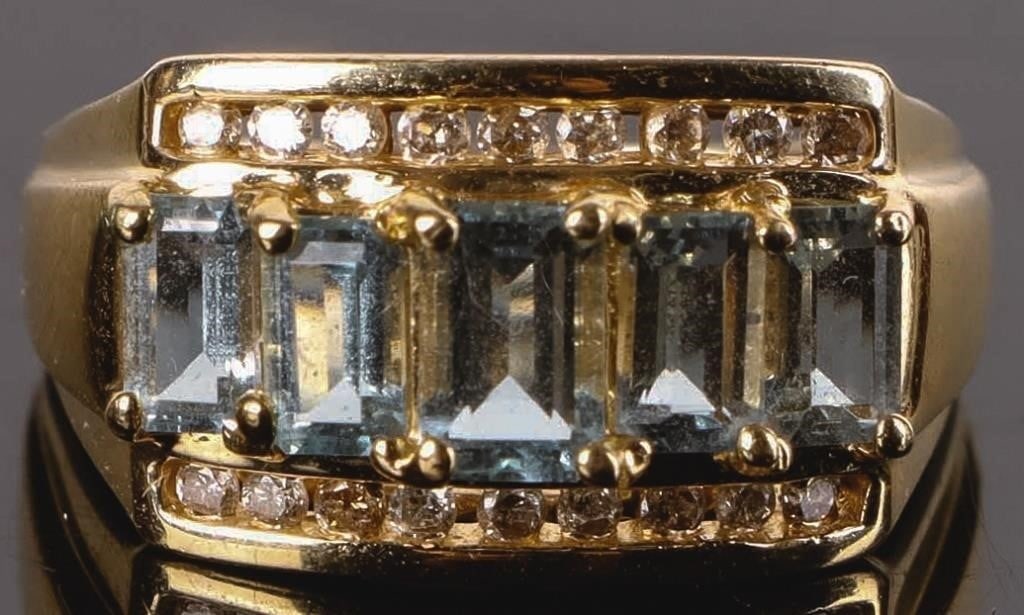 14K YELLOW GOLD AQUA DIAMOND MEN'S RING (1 of 3)