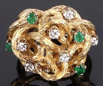 VINTAGE EMERALD & DIAMOND 14K YELLOW GOLD RING