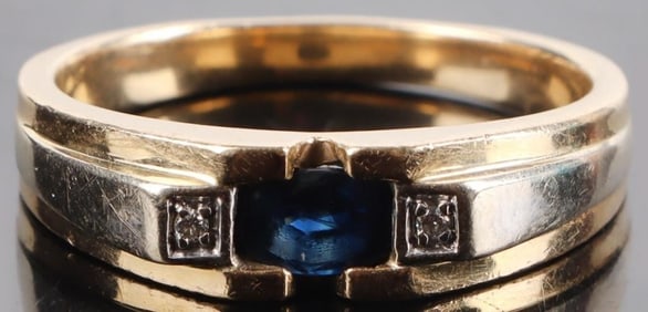 14K YELLOW GOLD SAPPHIRE DIAMOND MEN'S RING