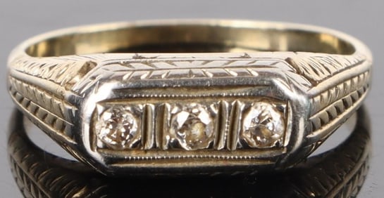 14K YELLOW GOLD DIAMOND ANTIQUE LADIES RING