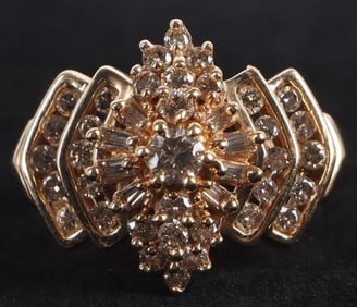 14K YELLOW GOLD ORNATE DIAMOND LADIES RING