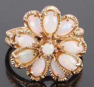 14K YELLOW GOLD OPAL CLUSTER LADIES RING