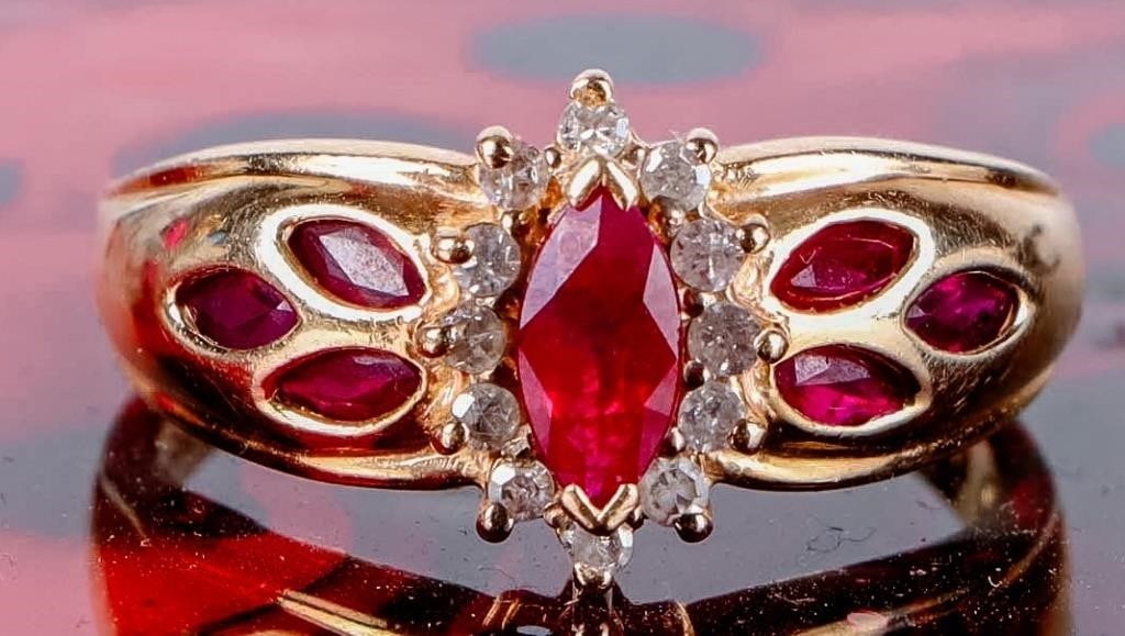 ~.64CTW RUBY & DIAMOND 14K GOLD LADIES RING (1 of 3)