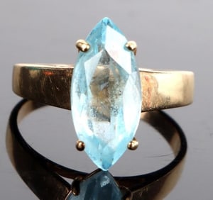14K YELLOW GOLD MARQUISE TOPAZ LADIES RING