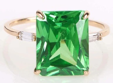 GREEN TOURMALINE CZ 14K YELLOW GOLD RING