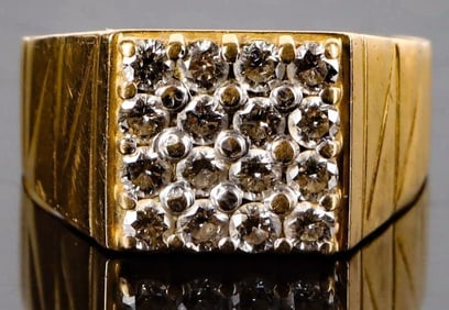 18K YELLOW GOLD NATURAL ROUND DIAMOND MEN'S RING