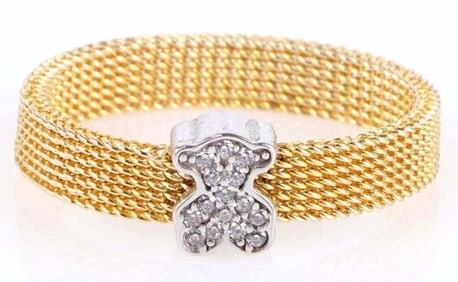 18K YELLOW GOLD TOUS CHAINED DIAMOND LADIES RING