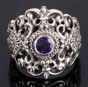 SARDA DESIGNER TANZANITE ORNATE STERLING RING