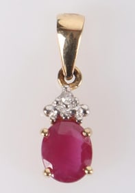10K YELLOW GOLD RUBY DIAMOND LADIES PENDANT