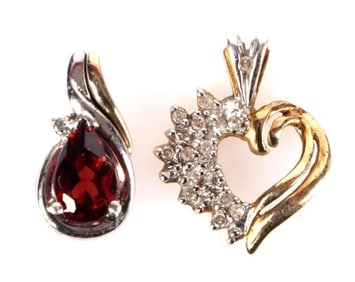 14K DIAMOND HEART PENDANT & 14K GARNET PENDANT