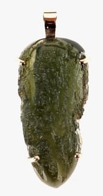 MOLDAVITE HIGH GRADE 14K YELLOW GOLD PENDANT