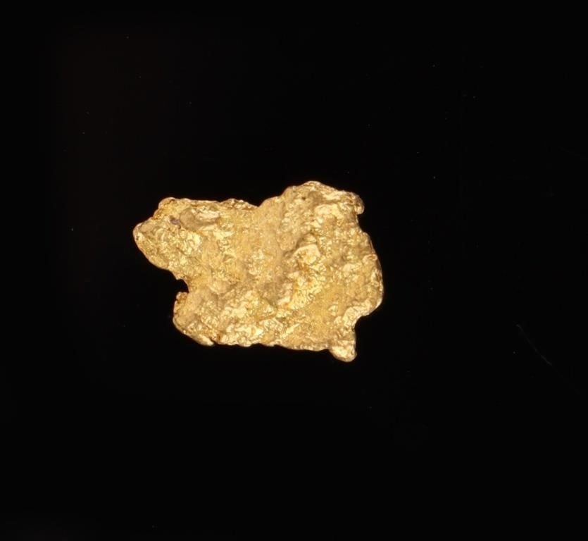 22K+ FINE GOLD NATURAL SHAPED GOLD NUGGET: 22k+ fine gold natural shaped gold nugget. Weight: 0.70 Grams Size: 10.36mm Condition: Very fine.