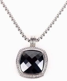 STERLING SILVER BLACK ONYX DIAMOND ALBION NECKLACE