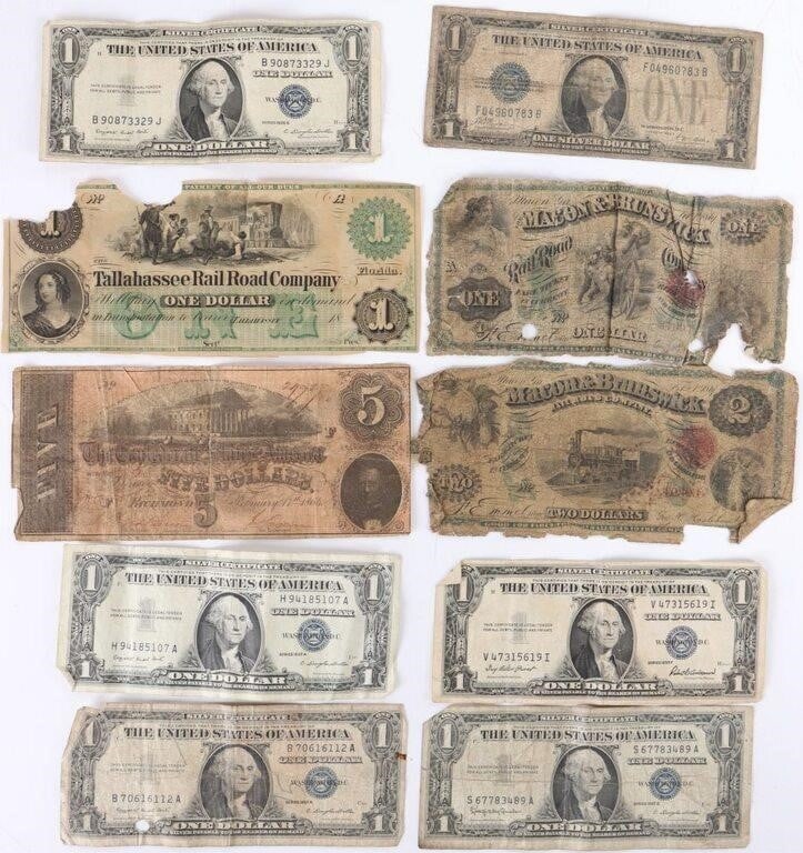 COLLECTIBLE US BANK & CONFEDERATE NOTES - (10) (1 of 2)