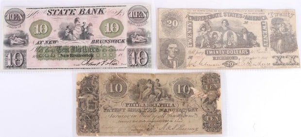 ASSORTED 1800'S OBSOLETE $10 & $20 BANKNOTES - (3)