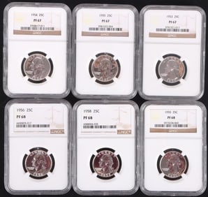 1953-1958 P WASHINGTON QUARTERS PF-67/68 NGC - (6)