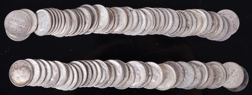 ASSORTED 90% SILVER ROOSEVELT DIMES- (90) (1 of 4)