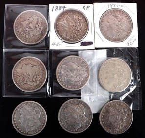 ASSORTED 90% SILVER MORGAN DOLLARS - (9)