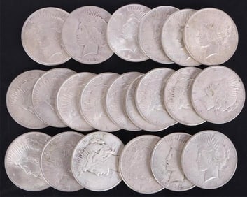 ROLL OF 22 MORGAN/ PEACE 90% SILVER DOLLARS