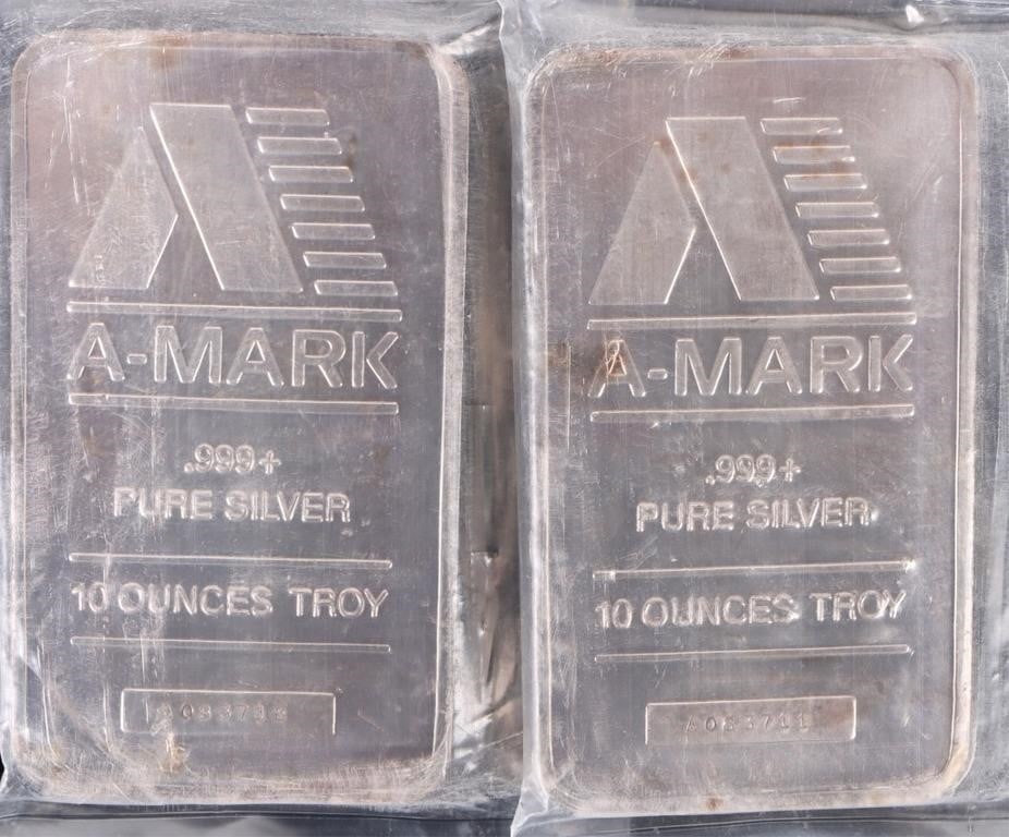 FINE SILVER 10 TROY OZ A-MARK BARS - (2) (1 of 2)