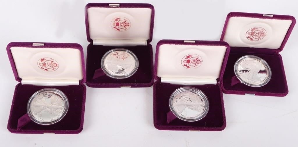 FINE SILVER 1 OZT 1987-91 S PF AMERICAN EAGLES-(4) (1 of 4)