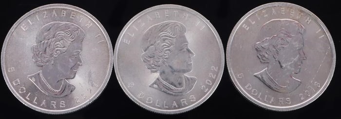 FINE SILVER 1 OZT $5 CANADIAN BULLION COINS - (3)