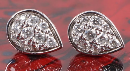 10K WHITE GOLD DIAMOND LADIES TEARDROP EARRINGS
