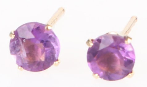 AMETHYST 14K YELLOW GOLD LADIES STUD EARRINGS