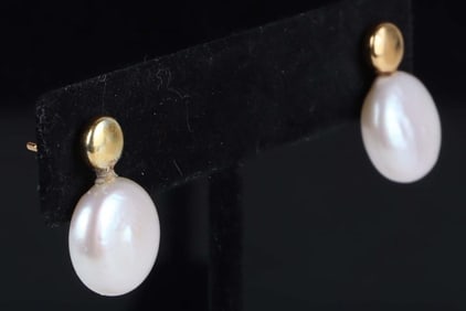 TOUS DESIGNER 18K YELLOW GOLD PEARL EARRINGS