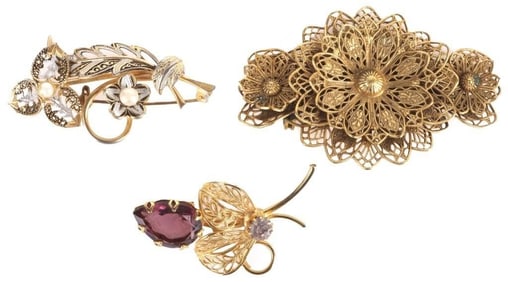 ANTIQUE METAL COSTUME BROOCHES LOT (3)