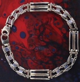 14K YELLOW GOLD ONYX MEN'S 9.7MM LINK BRACELET