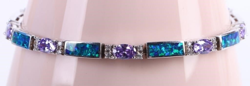 AMETHYST & AUSTRALIAN OPAL STERLING BRACELET (1 of 4)