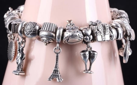 PANDORA 18 CHARMS DESIGNER STERLING BRACELET