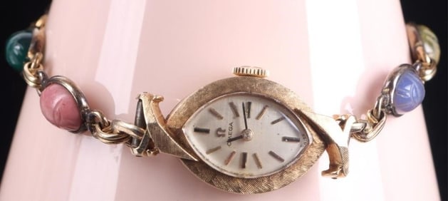14K YELLOW GOLD OMEGA EGYPTIAN SCARABS WRISTWATCH