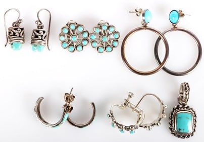 VINTAGE NAVAJO 0.925 TURQUOISE LADIES JEWELRY -(6)