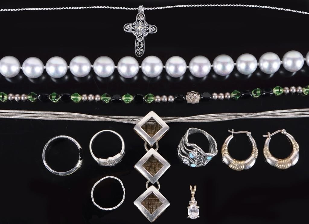 STERLING SILVER LADIES JEWELRY LOT RINGS ETC (10) (1 of 3)