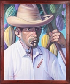 ROBERT SANTOS SIGNED 'COCOA FARMER' OIL PAINTING
