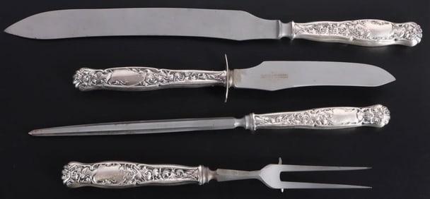 WHITING HERALDIC STERLING & J. RODGERS CARVING SET