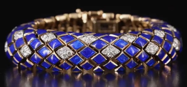 DAVID WEBB 18K ENAMEL BRACELET W/ PLAT SET DIAMOND