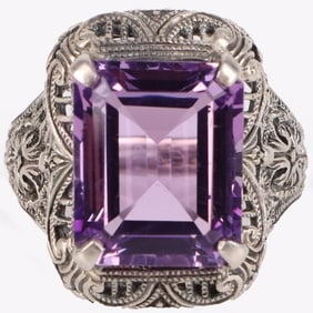 3.2CT AMETHYST FILIGREE STERLING LADIES RING