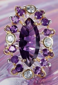 ~ 3.5CT NATURAL MARQUISE CUT AMETHYST RING