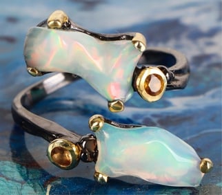 STERLING SILVER BLACK & GOLD TONED LADIES RING