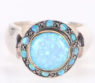 STERLING SILVER & 14K GOLD BLUE OPAL LADIES RING