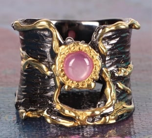 BRUTALIST RUBY CABOCHON STERLING LADIES RING