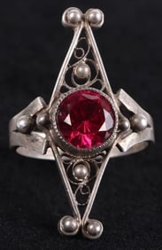STERLING SILVER PINK RUBY FILIGREE LADIES RING