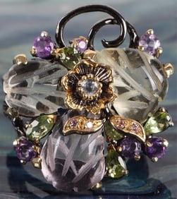 STERLING SILVER LADIES RING W/ SPINEL IOLITE ETC